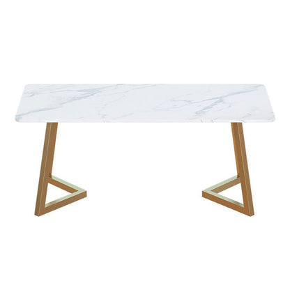 Stone Top Dining Table White Traditional Luxury Table with Sled Base Gold 47.2"L x 23.6"W x 29.5"H Without Chairs Clearhalo 'Dining Tables & Seating' 'Dining Tables' 'dining_table' 'furn' 'furn_dining_table' 'Furniture' 'furniture_dining_table' 'Kitchen & Dining Furniture' 5053389