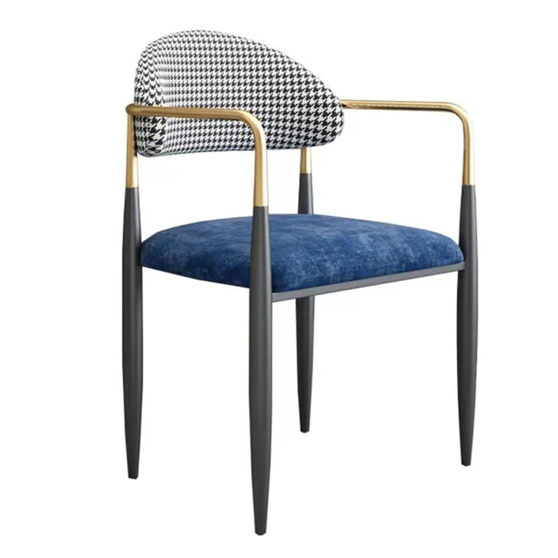 Upholstered Dining Chair Glam Style Open Back Dining Armchair for Indoor Blue-Black 1 Piece Clearhalo 'Dining Chairs' 'Dining Tables & Seating' 'dining_chair' 'furn' 'furn_dining_chair' 'Furniture' 'furniture_dining_chair' 'Kitchen & Dining Furniture' 5053463