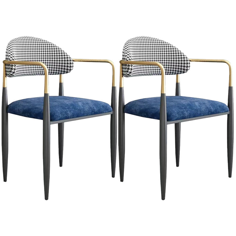 Upholstered Dining Chair Glam Style Open Back Dining Armchair for Indoor Blue-Black 2 Piece Set Clearhalo 'Dining Chairs' 'Dining Tables & Seating' 'dining_chair' 'furn' 'furn_dining_chair' 'Furniture' 'furniture_dining_chair' 'Kitchen & Dining Furniture' 5053464