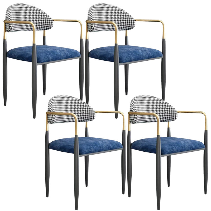 Upholstered Dining Chair Glam Style Open Back Dining Armchair for Indoor Blue-Black 4 Piece Set Clearhalo 'Dining Chairs' 'Dining Tables & Seating' 'dining_chair' 'furn' 'furn_dining_chair' 'Furniture' 'furniture_dining_chair' 'Kitchen & Dining Furniture' 5053465