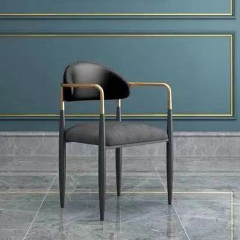 Upholstered Dining Chair Glam Style Open Back Dining Armchair for Indoor Black-Gray 1 Piece Clearhalo 'Dining Chairs' 'Dining Tables & Seating' 'dining_chair' 'furn' 'furn_dining_chair' 'Furniture' 'furniture_dining_chair' 'Kitchen & Dining Furniture' 5053466