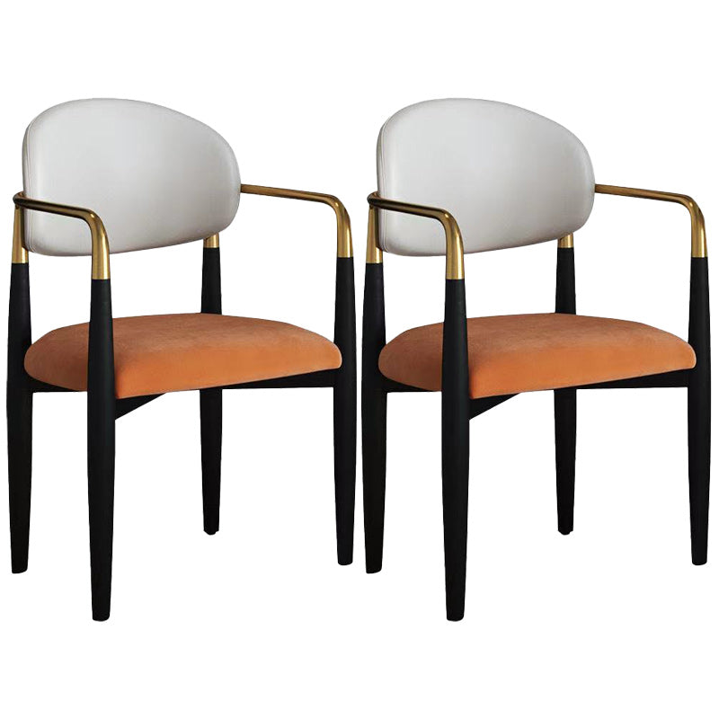 Upholstered Dining Chair Glam Style Open Back Dining Armchair for Indoor White-Saffron 2 Piece Set Clearhalo 'Dining Chairs' 'Dining Tables & Seating' 'dining_chair' 'furn' 'furn_dining_chair' 'Furniture' 'furniture_dining_chair' 'Kitchen & Dining Furniture' 5053477