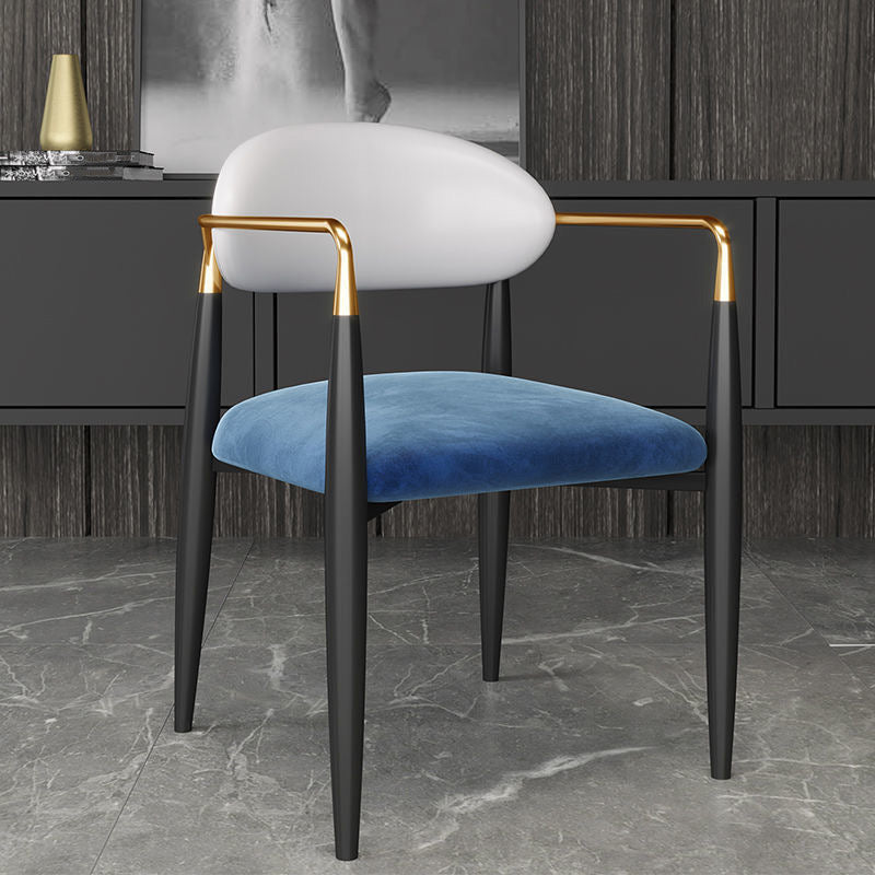 Upholstered Dining Chair Glam Style Open Back Dining Armchair for Indoor White-Blue 1 Piece Clearhalo 'Dining Chairs' 'Dining Tables & Seating' 'dining_chair' 'furn' 'furn_dining_chair' 'Furniture' 'furniture_dining_chair' 'Kitchen & Dining Furniture' 5053479