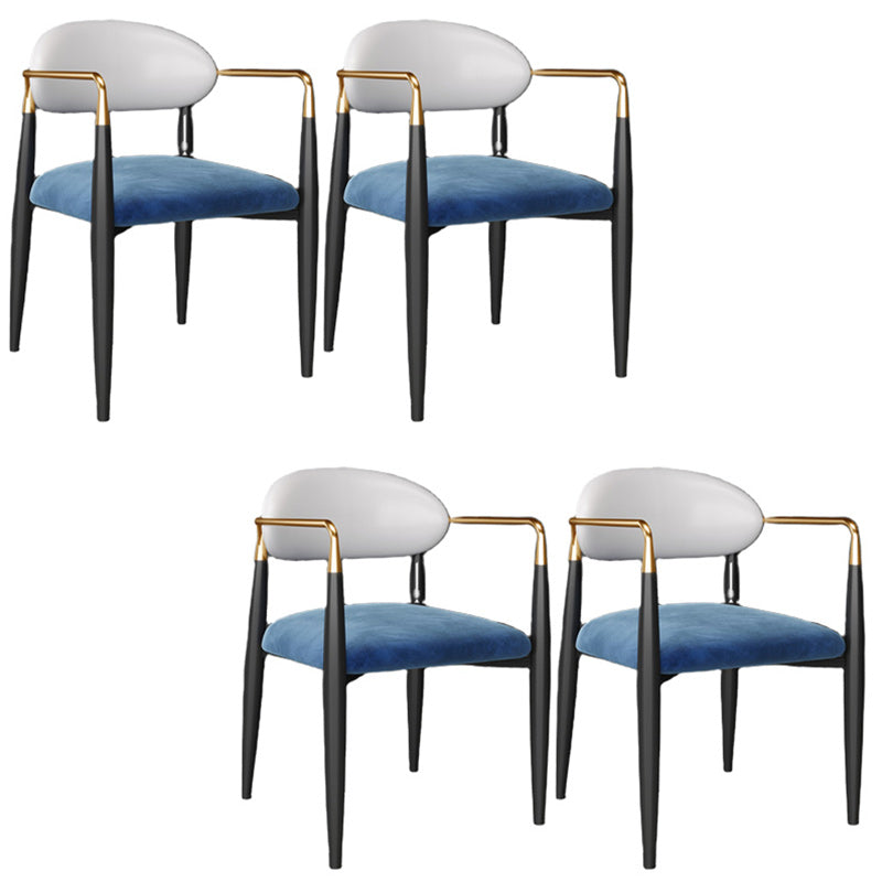 Upholstered Dining Chair Glam Style Open Back Dining Armchair for Indoor White-Blue 4 Piece Set Clearhalo 'Dining Chairs' 'Dining Tables & Seating' 'dining_chair' 'furn' 'furn_dining_chair' 'Furniture' 'furniture_dining_chair' 'Kitchen & Dining Furniture' 5053481