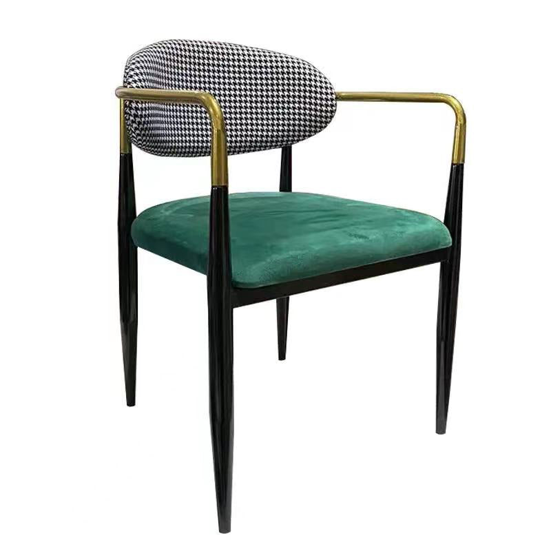 Upholstered Dining Chair Glam Style Open Back Dining Armchair for Indoor Green-Black 1 Piece Clearhalo 'Dining Chairs' 'Dining Tables & Seating' 'dining_chair' 'furn' 'furn_dining_chair' 'Furniture' 'furniture_dining_chair' 'Kitchen & Dining Furniture' 5053485