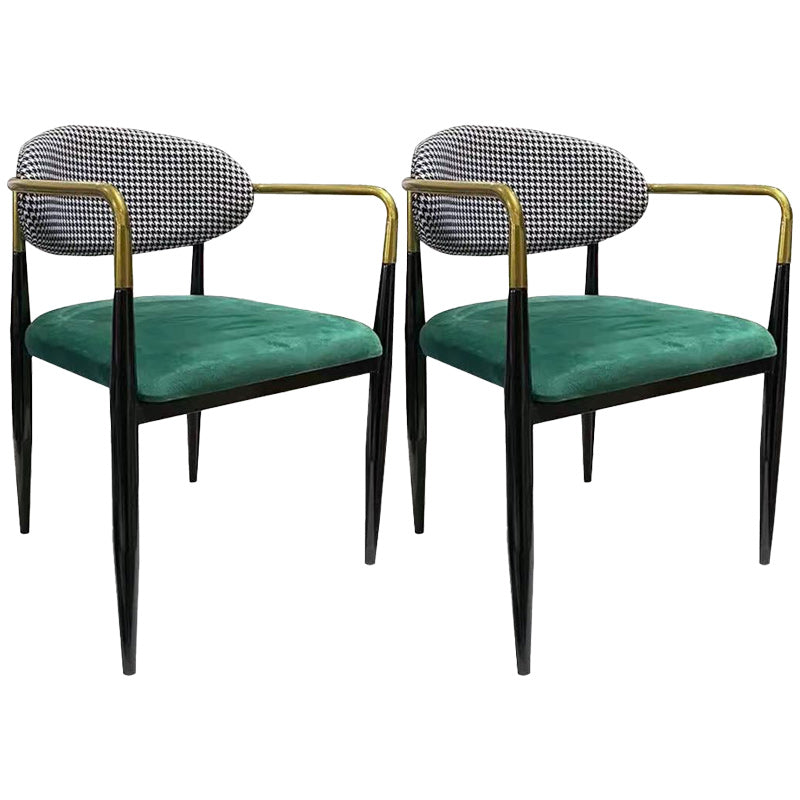 Upholstered Dining Chair Glam Style Open Back Dining Armchair for Indoor Green-Black 2 Piece Set Clearhalo 'Dining Chairs' 'Dining Tables & Seating' 'dining_chair' 'furn' 'furn_dining_chair' 'Furniture' 'furniture_dining_chair' 'Kitchen & Dining Furniture' 5053486