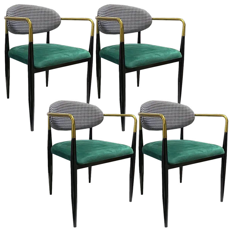 Upholstered Dining Chair Glam Style Open Back Dining Armchair for Indoor Green-Black 4 Piece Set Clearhalo 'Dining Chairs' 'Dining Tables & Seating' 'dining_chair' 'furn' 'furn_dining_chair' 'Furniture' 'furniture_dining_chair' 'Kitchen & Dining Furniture' 5053487