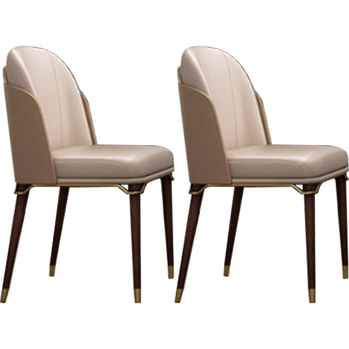 Armless Dining Chairs Glam Faux Leather Side Chairs for Dining Room Khaki 2 Piece Set Clearhalo 'Dining Chairs' 'Dining Tables & Seating' 'dining_chair' 'furn' 'furn_dining_chair' 'Furniture' 'furniture_dining_chair' 'Kitchen & Dining Furniture' 5053709