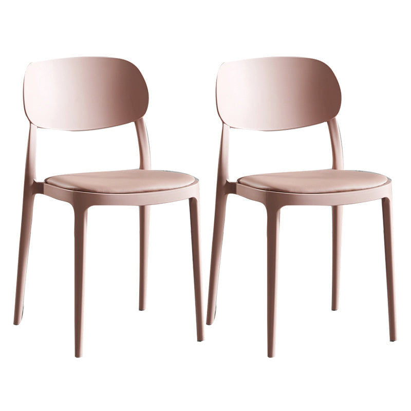 Plastic Scandinavian Armless Chair Indoor-Outdoor Open Back Chair Pink Leather 2 Piece Set Clearhalo 'Dining Chairs' 'Dining Tables & Seating' 'dining_chair' 'furn' 'furn_dining_chair' 'Furniture' 'furniture_dining_chair' 'Kitchen & Dining Furniture' 5053844
