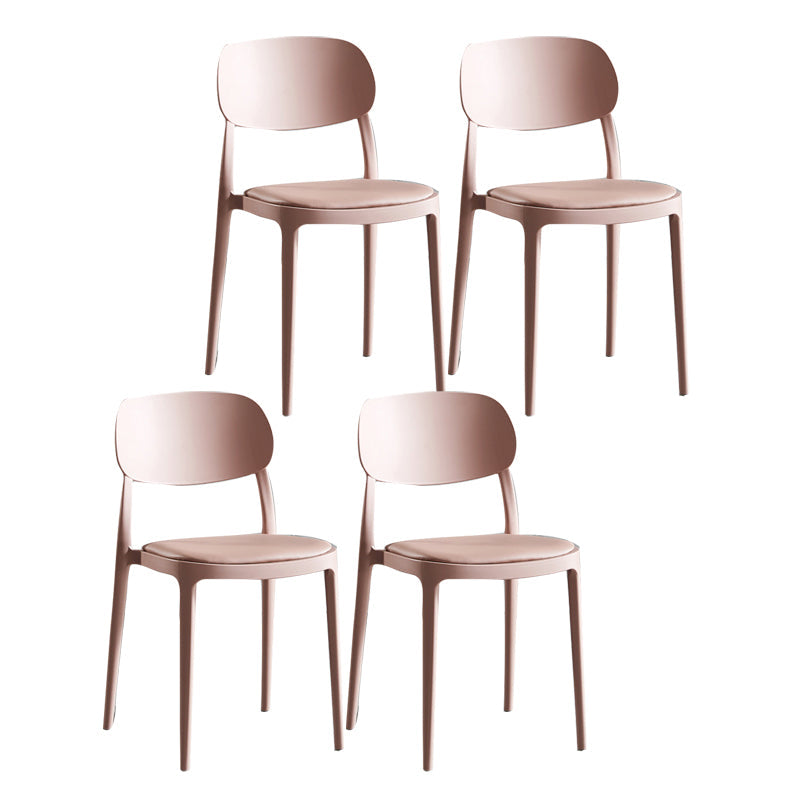 Plastic Scandinavian Armless Chair Indoor-Outdoor Open Back Chair Pink Leather 4 Piece Set Clearhalo 'Dining Chairs' 'Dining Tables & Seating' 'dining_chair' 'furn' 'furn_dining_chair' 'Furniture' 'furniture_dining_chair' 'Kitchen & Dining Furniture' 5053845