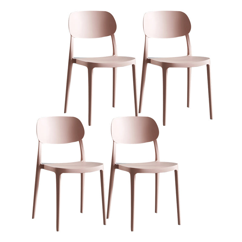 Plastic Scandinavian Armless Chair Indoor-Outdoor Open Back Chair Pink Plastic & Acrylic 4 Piece Set Clearhalo 'Dining Chairs' 'Dining Tables & Seating' 'dining_chair' 'furn' 'furn_dining_chair' 'Furniture' 'furniture_dining_chair' 'Kitchen & Dining Furniture' 5053867