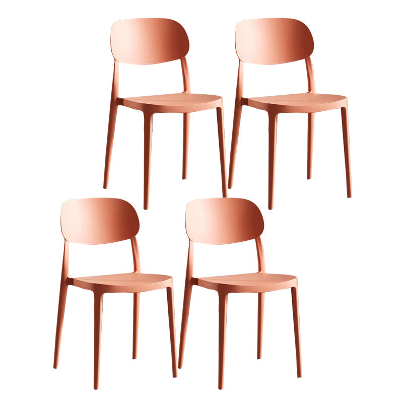 Plastic Scandinavian Armless Chair Indoor-Outdoor Open Back Chair Orange Plastic & Acrylic 4 Piece Set Clearhalo 'Dining Chairs' 'Dining Tables & Seating' 'dining_chair' 'furn' 'furn_dining_chair' 'Furniture' 'furniture_dining_chair' 'Kitchen & Dining Furniture' 5053875