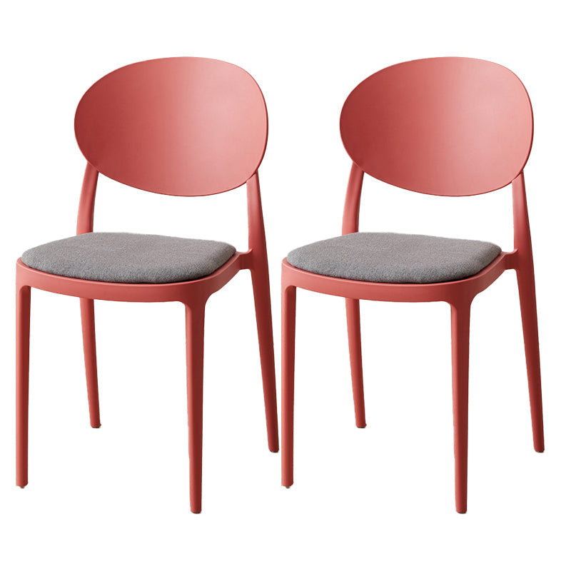Scandinavian Plastic Armless Chair Indoor-Outdoor Open Back Chair Red Fabric 2 Piece Set Clearhalo 'Dining Chairs' 'Dining Tables & Seating' 'dining_chair' 'furn' 'furn_dining_chair' 'Furniture' 'furniture_dining_chair' 'Kitchen & Dining Furniture' 5053947