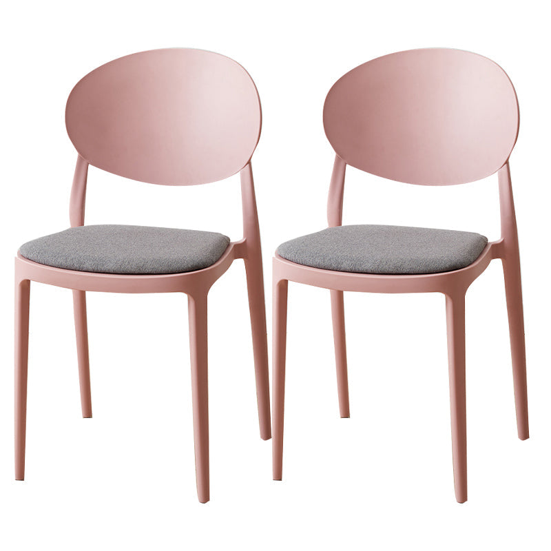 Scandinavian Plastic Armless Chair Indoor-Outdoor Open Back Chair Pink Fabric 2 Piece Set Clearhalo 'Dining Chairs' 'Dining Tables & Seating' 'dining_chair' 'furn' 'furn_dining_chair' 'Furniture' 'furniture_dining_chair' 'Kitchen & Dining Furniture' 5053953