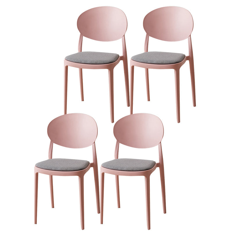 Scandinavian Plastic Armless Chair Indoor-Outdoor Open Back Chair Pink Fabric 4 Piece Set Clearhalo 'Dining Chairs' 'Dining Tables & Seating' 'dining_chair' 'furn' 'furn_dining_chair' 'Furniture' 'furniture_dining_chair' 'Kitchen & Dining Furniture' 5053954