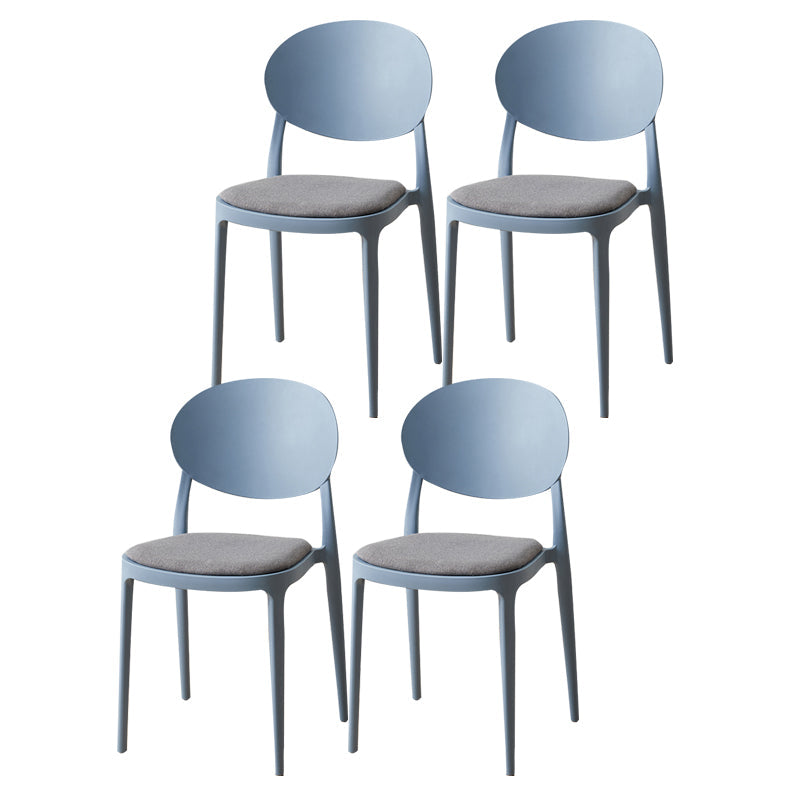 Scandinavian Plastic Armless Chair Indoor-Outdoor Open Back Chair Blue Fabric 4 Piece Set Clearhalo 'Dining Chairs' 'Dining Tables & Seating' 'dining_chair' 'furn' 'furn_dining_chair' 'Furniture' 'furniture_dining_chair' 'Kitchen & Dining Furniture' 5053957