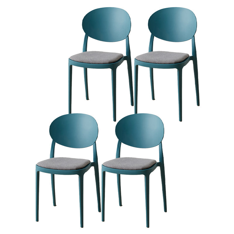 Scandinavian Plastic Armless Chair Indoor-Outdoor Open Back Chair Peacock Blue Fabric 4 Piece Set Clearhalo 'Dining Chairs' 'Dining Tables & Seating' 'dining_chair' 'furn' 'furn_dining_chair' 'Furniture' 'furniture_dining_chair' 'Kitchen & Dining Furniture' 5053966