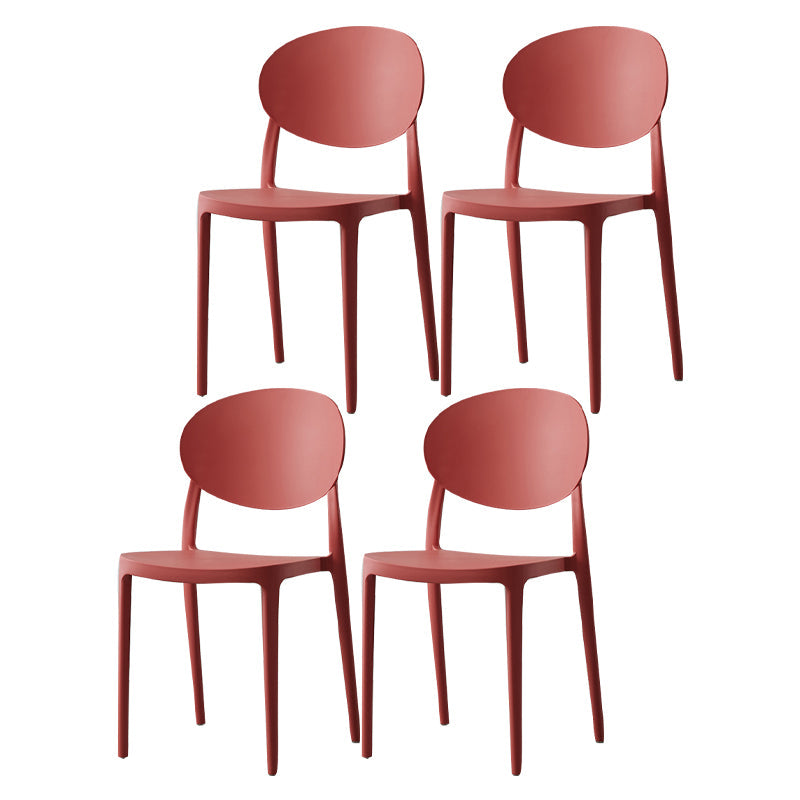 Scandinavian Plastic Armless Chair Indoor-Outdoor Open Back Chair Red Plastic & Acrylic 4 Piece Set Clearhalo 'Dining Chairs' 'Dining Tables & Seating' 'dining_chair' 'furn' 'furn_dining_chair' 'Furniture' 'furniture_dining_chair' 'Kitchen & Dining Furniture' 5053981