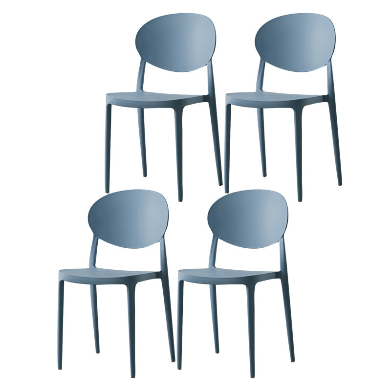 Scandinavian Plastic Armless Chair Indoor-Outdoor Open Back Chair Blue Plastic & Acrylic 4 Piece Set Clearhalo 'Dining Chairs' 'Dining Tables & Seating' 'dining_chair' 'furn' 'furn_dining_chair' 'Furniture' 'furniture_dining_chair' 'Kitchen & Dining Furniture' 5053987
