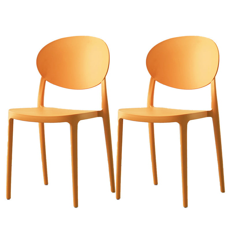 Scandinavian Plastic Armless Chair Indoor-Outdoor Open Back Chair Orange Plastic & Acrylic 2 Piece Set Clearhalo 'Dining Chairs' 'Dining Tables & Seating' 'dining_chair' 'furn' 'furn_dining_chair' 'Furniture' 'furniture_dining_chair' 'Kitchen & Dining Furniture' 5054001