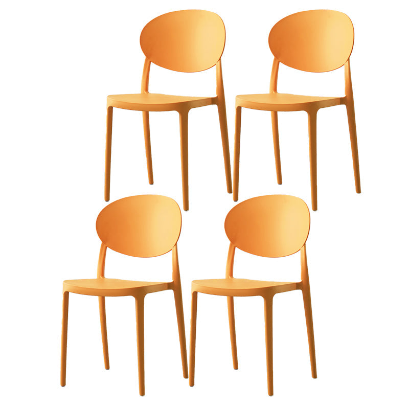 Scandinavian Plastic Armless Chair Indoor-Outdoor Open Back Chair Orange Plastic & Acrylic 4 Piece Set Clearhalo 'Dining Chairs' 'Dining Tables & Seating' 'dining_chair' 'furn' 'furn_dining_chair' 'Furniture' 'furniture_dining_chair' 'Kitchen & Dining Furniture' 5054002