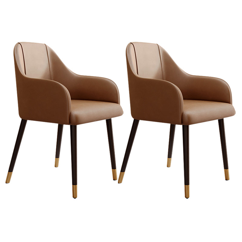 PU Leather Arm Chair Glam Style Dining Dining Arm Chair for Dining Room Brown 2 Piece Set Clearhalo 'Dining Chairs' 'Dining Tables & Seating' 'dining_chair' 'furn' 'furn_dining_chair' 'Furniture' 'furniture_dining_chair' 'Kitchen & Dining Furniture' 5054024