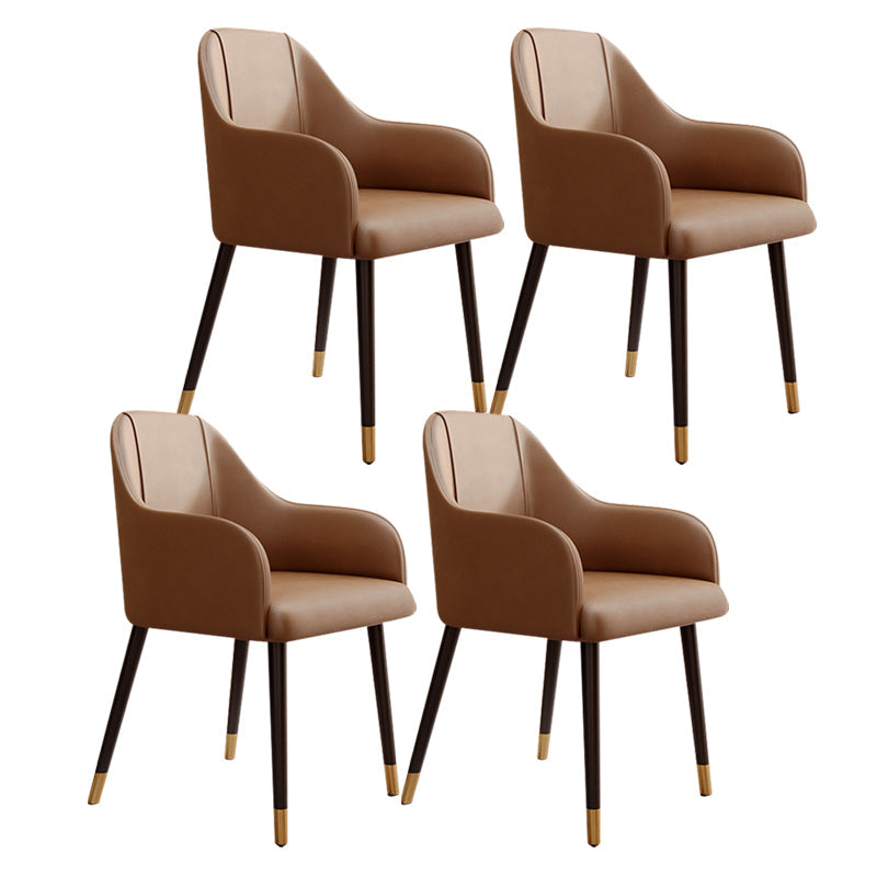 PU Leather Arm Chair Glam Style Dining Dining Arm Chair for Dining Room Brown 4 Piece Set Clearhalo 'Dining Chairs' 'Dining Tables & Seating' 'dining_chair' 'furn' 'furn_dining_chair' 'Furniture' 'furniture_dining_chair' 'Kitchen & Dining Furniture' 5054027