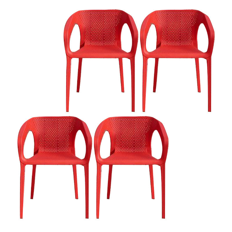 Plastic Contemporary Arm Chair Kitchen Dining Room Crossback Chair Red 4 Piece Set Clearhalo 'Dining Chairs' 'Dining Tables & Seating' 'dining_chair' 'furn' 'furn_dining_chair' 'Furniture' 'furniture_dining_chair' 'Kitchen & Dining Furniture' 5054084