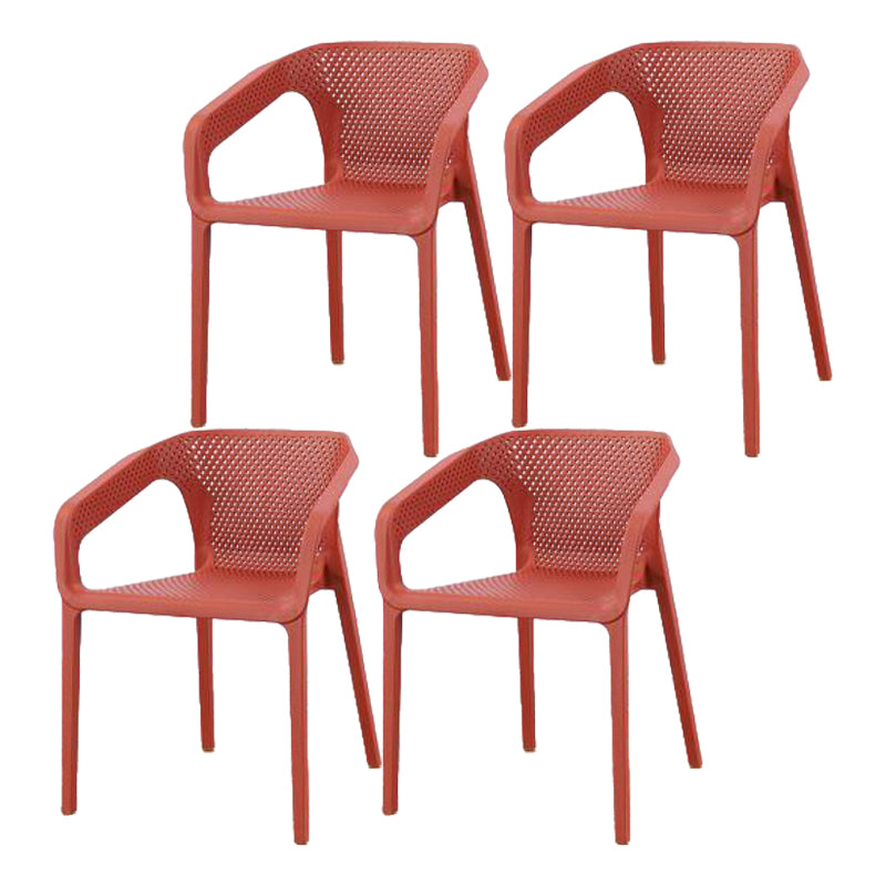 Plastic Contemporary Arm Chair Kitchen Dining Room Crossback Chair Burgundy 4 Piece Set Clearhalo 'Dining Chairs' 'Dining Tables & Seating' 'dining_chair' 'furn' 'furn_dining_chair' 'Furniture' 'furniture_dining_chair' 'Kitchen & Dining Furniture' 5054098