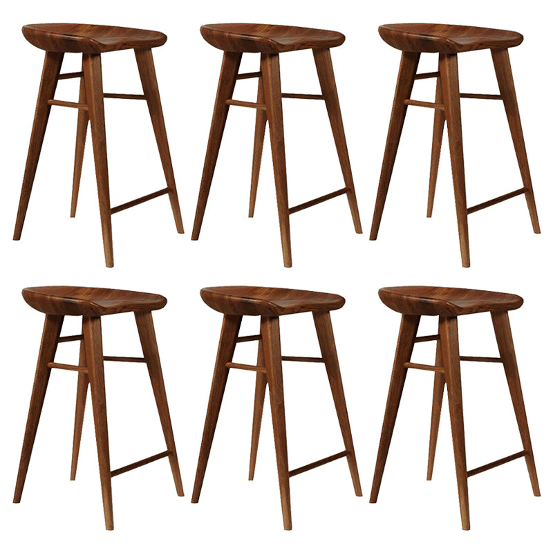 Modern Armless Counter Stool Wood Cafe Bar Stool with Wooden Seat and Pedal Walnut 6 Piece Set Counter Stool(26"H) Clearhalo 'Bar Furniture' 'Bar Stools' 'bar_stools' 'furn' 'furn_bar_stools' 'Furniture' 'furniture_bar_stools' 'Kitchen & Dining Furniture' 5054848