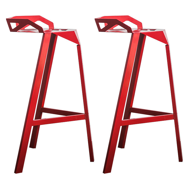 Modern Armless Backrest Counter Stool Iron Cafe Bar Stool with Seat Red 2 Piece Set Clearhalo 'Bar Furniture' 'Bar Stools' 'bar_stools' 'furn' 'furn_bar_stools' 'Furniture' 'furniture_bar_stools' 'Kitchen & Dining Furniture' 5054887