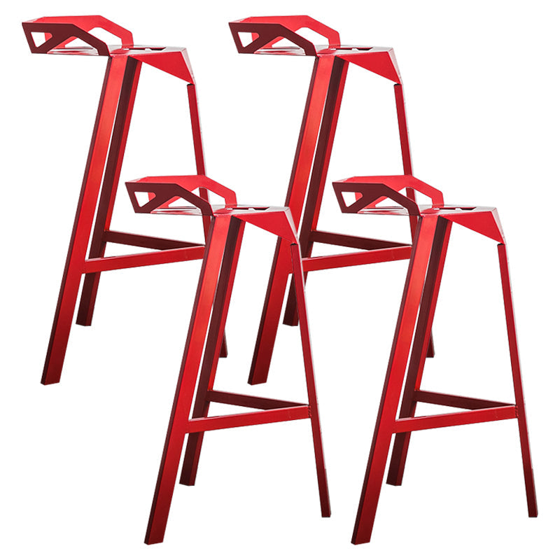 Modern Armless Backrest Counter Stool Iron Cafe Bar Stool with Seat Red 4 Piece Set Clearhalo 'Bar Furniture' 'Bar Stools' 'bar_stools' 'furn' 'furn_bar_stools' 'Furniture' 'furniture_bar_stools' 'Kitchen & Dining Furniture' 5054888