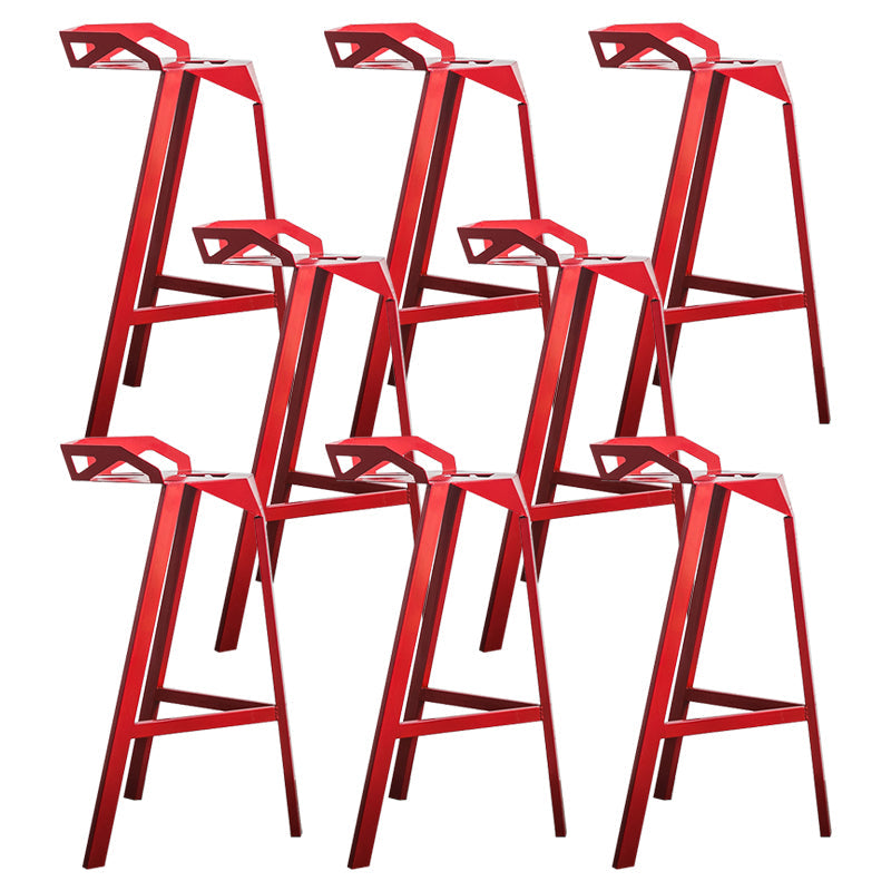 Modern Armless Backrest Counter Stool Iron Cafe Bar Stool with Seat Red 8 Piece Set Clearhalo 'Bar Furniture' 'Bar Stools' 'bar_stools' 'furn' 'furn_bar_stools' 'Furniture' 'furniture_bar_stools' 'Kitchen & Dining Furniture' 5054892