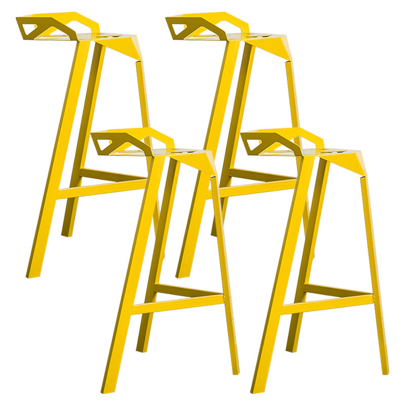 Modern Armless Backrest Counter Stool Iron Cafe Bar Stool with Seat Yellow 4 Piece Set Clearhalo 'Bar Furniture' 'Bar Stools' 'bar_stools' 'furn' 'furn_bar_stools' 'Furniture' 'furniture_bar_stools' 'Kitchen & Dining Furniture' 5054897
