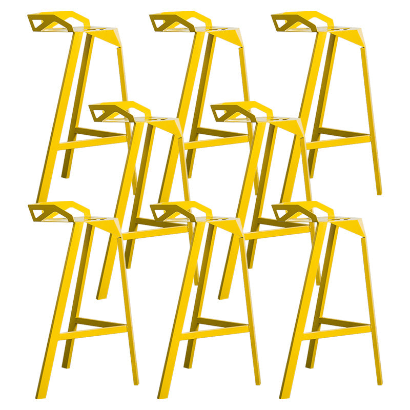 Modern Armless Backrest Counter Stool Iron Cafe Bar Stool with Seat Yellow 8 Piece Set Clearhalo 'Bar Furniture' 'Bar Stools' 'bar_stools' 'furn' 'furn_bar_stools' 'Furniture' 'furniture_bar_stools' 'Kitchen & Dining Furniture' 5054900