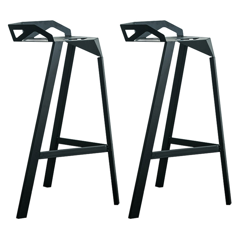 Modern Armless Backrest Counter Stool Iron Cafe Bar Stool with Seat Black 2 Piece Set Clearhalo 'Bar Furniture' 'Bar Stools' 'bar_stools' 'furn' 'furn_bar_stools' 'Furniture' 'furniture_bar_stools' 'Kitchen & Dining Furniture' 5054902