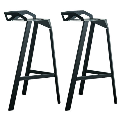 Modern Armless Backrest Counter Stool Iron Cafe Bar Stool with Seat Black 2 Piece Set Clearhalo 'Bar Furniture' 'Bar Stools' 'bar_stools' 'furn' 'furn_bar_stools' 'Furniture' 'furniture_bar_stools' 'Kitchen & Dining Furniture' 5054902