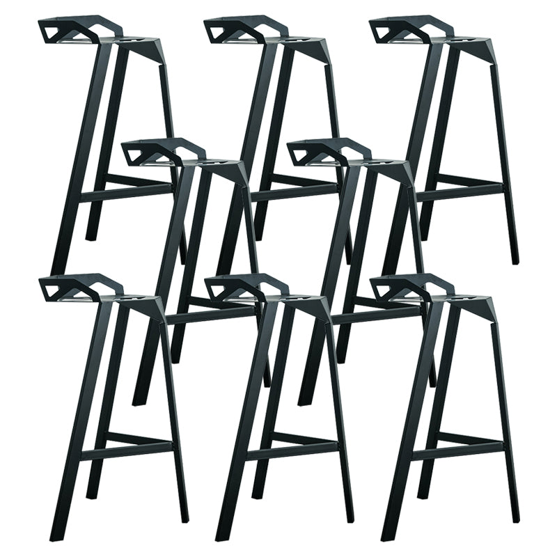 Modern Armless Backrest Counter Stool Iron Cafe Bar Stool with Seat Black 8 Piece Set Clearhalo 'Bar Furniture' 'Bar Stools' 'bar_stools' 'furn' 'furn_bar_stools' 'Furniture' 'furniture_bar_stools' 'Kitchen & Dining Furniture' 5054906
