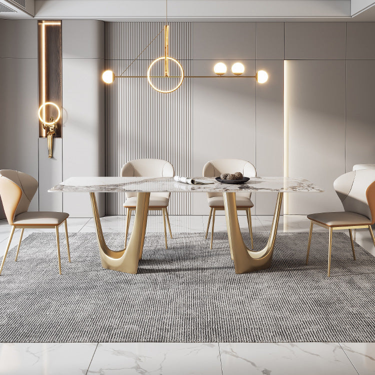 Luxury Sintered Stone Dining Set Rectangle 1/4/5/7 Pieces Dining Room Table Set 5 Pieces: Table, 4 Chairs Clearhalo 'Dining Room Sets' 'Dining Tables & Seating' 'dining_room_set' 'furn' 'furn_dining_room_set' 'Furniture' 'furniture_dining_room_set' 'Kitchen & Dining Furniture' 5055601