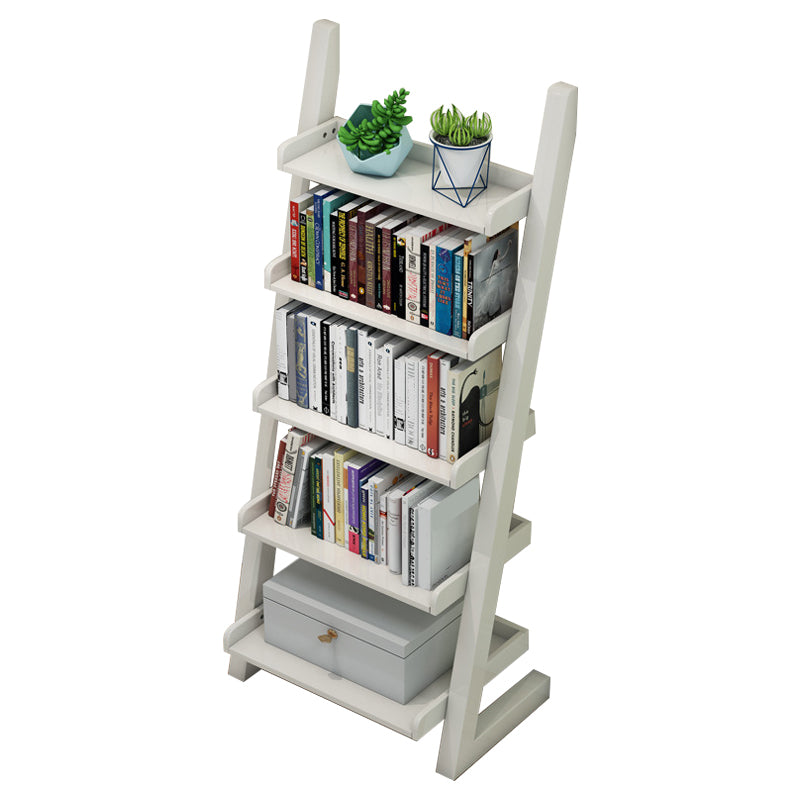 Rubber Wood Ladder Bookshelf Contemporary Open Bookcase for Home Office 24"L x 15.7"W x 55.1"H White Bookcases Clearhalo 'Bookcases' 'furn' 'furn_bookcases' 'Furniture' 'furniture_bookcases' 'Office Furniture' 5055783