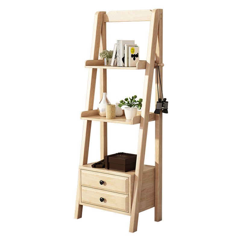 Rubber Wood Ladder Bookshelf Contemporary Open Bookcase for Home Office 23.6"L x 14.2"W x 55.1"H Natural Drawers Clearhalo 'Bookcases' 'furn' 'furn_bookcases' 'Furniture' 'furniture_bookcases' 'Office Furniture' 5055786