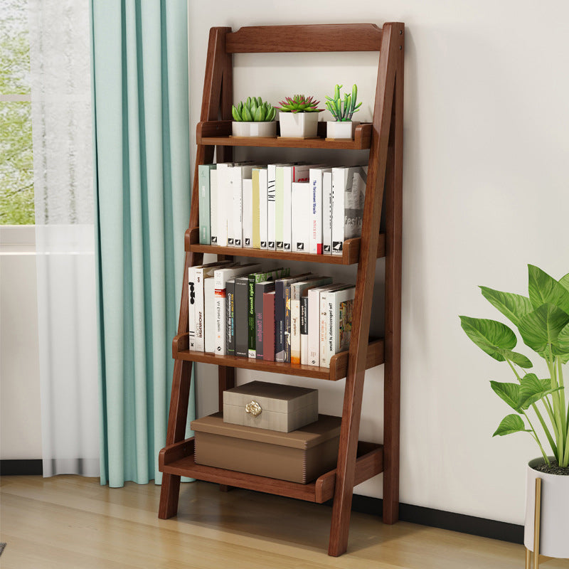 Rubber Wood Ladder Bookshelf Contemporary Open Bookcase for Home Office Walnut Bookcases Clearhalo 'Bookcases' 'furn' 'furn_bookcases' 'Furniture' 'furniture_bookcases' 'Office Furniture' 5055787