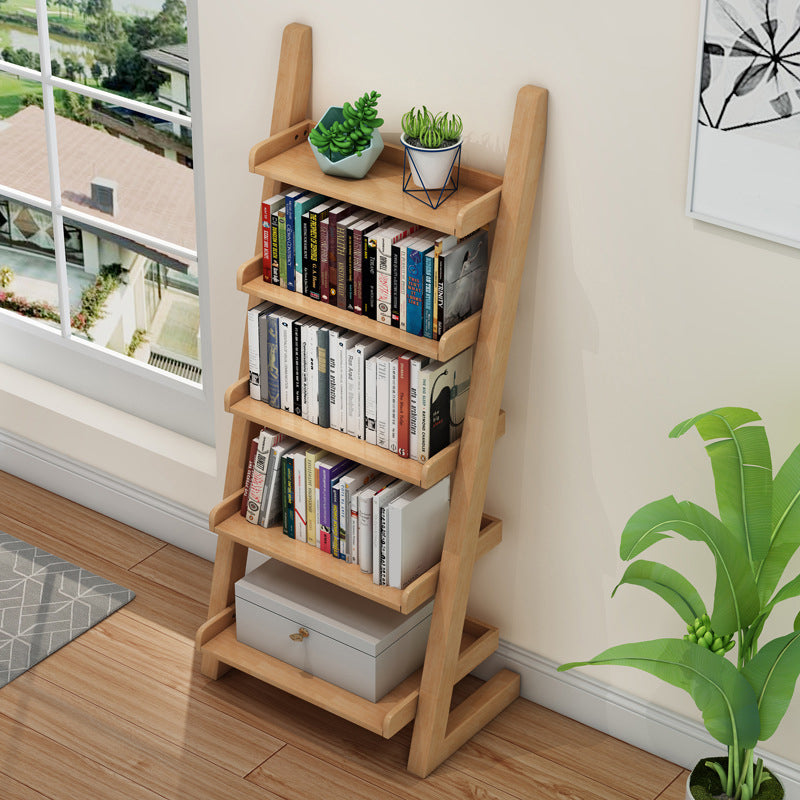 Rubber Wood Ladder Bookshelf Contemporary Open Bookcase for Home Office 24"L x 15.7"W x 55.1"H Natural Bookcases Clearhalo 'Bookcases' 'furn' 'furn_bookcases' 'Furniture' 'furniture_bookcases' 'Office Furniture' 5055792