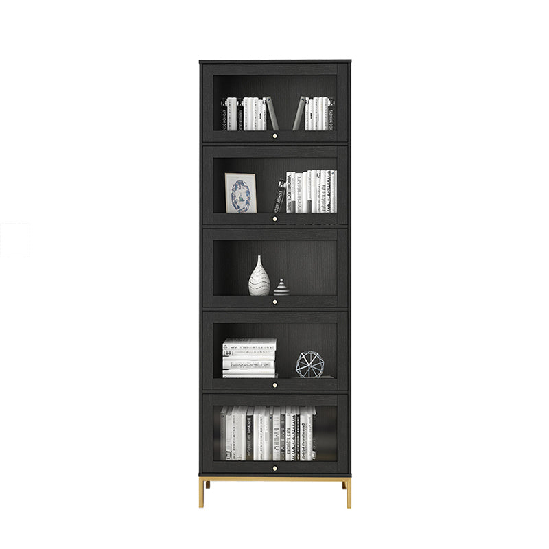 Glam Bookshelf Standard Wooden Shelf Bookcase with Cabinets for Office 21.5"L x 11.8"W x 79.5"H Black Clearhalo 'Bookcases' 'furn' 'furn_bookcases' 'Furniture' 'furniture_bookcases' 'Office Furniture' 5055808