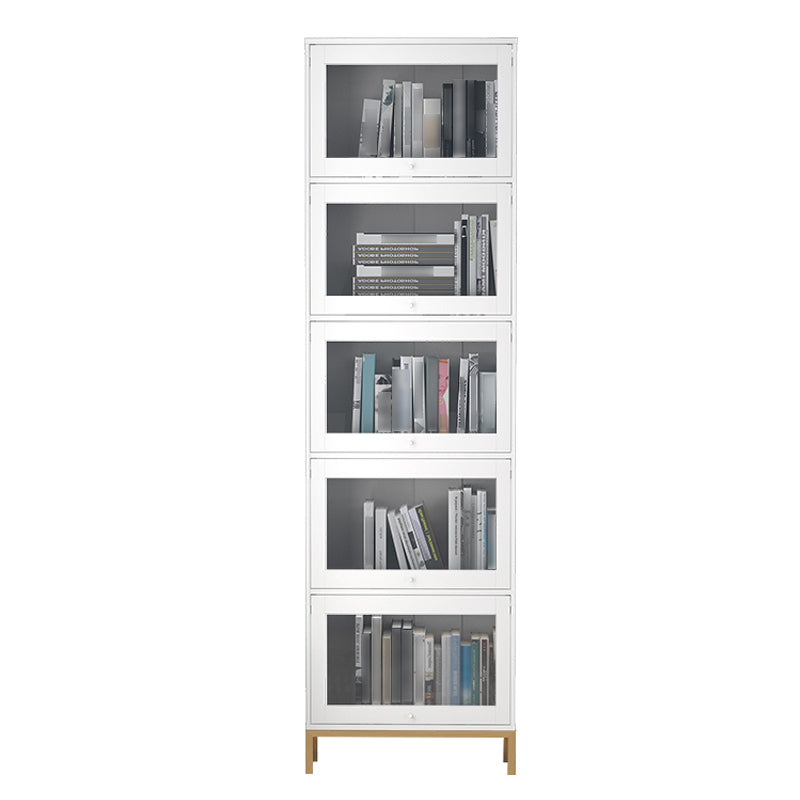 Glam Bookshelf Standard Wooden Shelf Bookcase with Cabinets for Office 21.5"L x 11.8"W x 79.5"H White Clearhalo 'Bookcases' 'furn' 'furn_bookcases' 'Furniture' 'furniture_bookcases' 'Office Furniture' 5055820