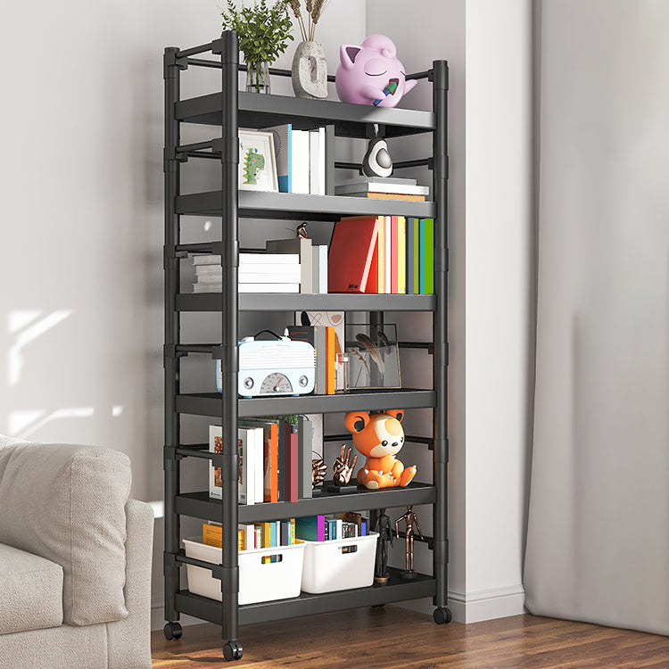 Industrial Style Metal Bookshelf Etagere Shelf Bookcase with Caster Wheels Black Clearhalo 'Bookcases' 'furn' 'furn_bookcases' 'Furniture' 'furniture_bookcases' 'Office Furniture' 5056000