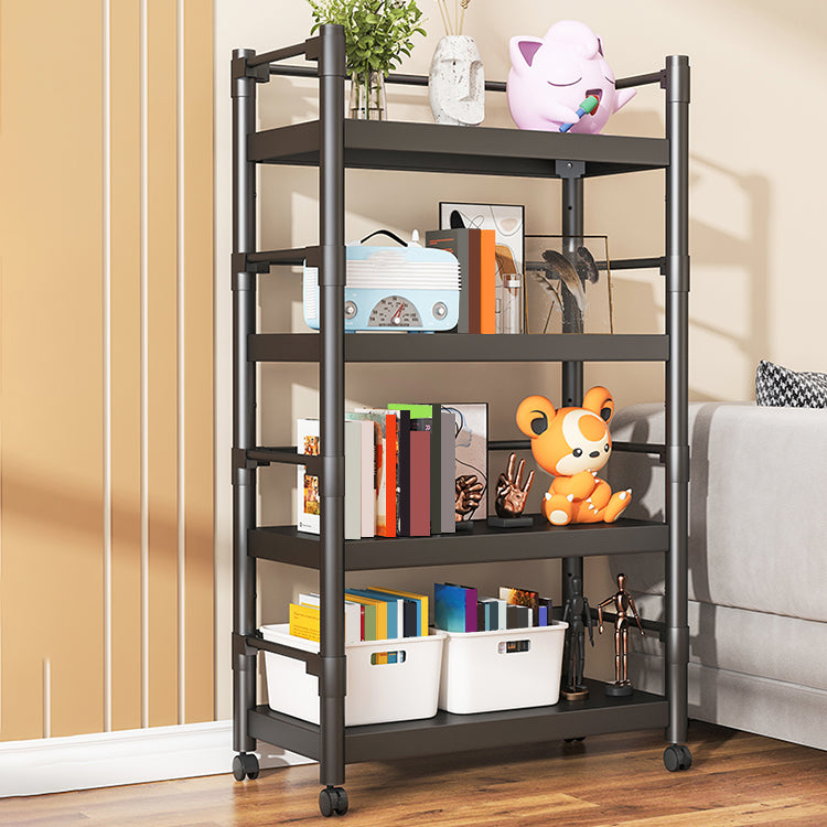 Industrial Style Metal Bookshelf Etagere Shelf Bookcase with Caster Wheels Black Clearhalo 'Bookcases' 'furn' 'furn_bookcases' 'Furniture' 'furniture_bookcases' 'Office Furniture' 5056003
