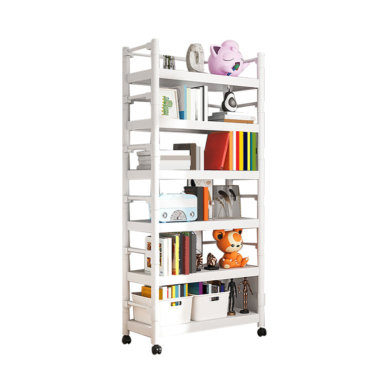 Industrial Style Metal Bookshelf Etagere Shelf Bookcase with Caster Wheels White Clearhalo 'Bookcases' 'furn' 'furn_bookcases' 'Furniture' 'furniture_bookcases' 'Office Furniture' 5056009