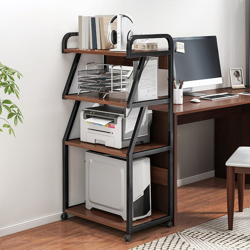 Industrial Style Wooden Bookshelf Open Home Shelf Bookcase with Caster Wheels 21.7"L x 15.7"W x 51.6"H Walnut Clearhalo 'Bookcases' 'furn' 'furn_bookcases' 'Furniture' 'furniture_bookcases' 'Office Furniture' 5056066