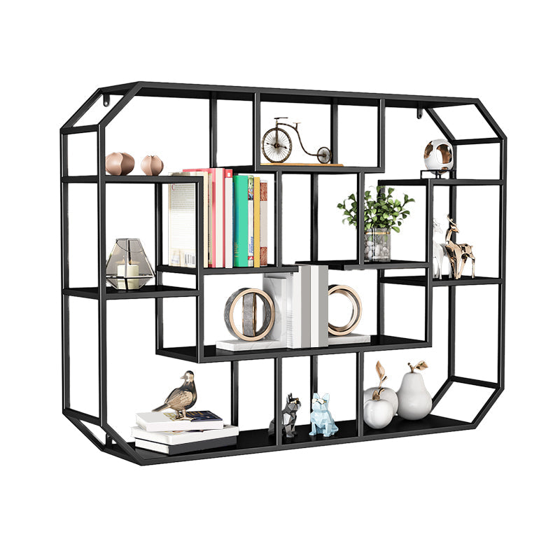 Industrial Iron Bookshelf Wall Mounted Bookshelf for Office and Family Living Room 37.4"L x 7.1"W x 27.6"H Black Clearhalo 'Bookcases' 'furn' 'furn_bookcases' 'Furniture' 'furniture_bookcases' 'Office Furniture' 5056120